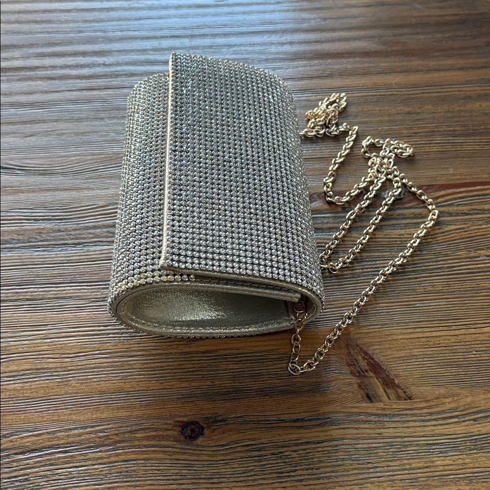 Sparkling Rhinestone Gold Clutch With Gold Chain - Picture 10 of 10